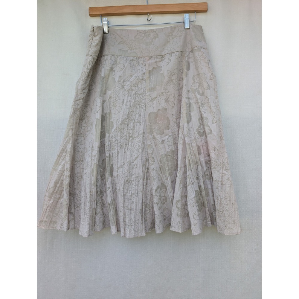 Wombat Floral Midi Skirt Womens 16 Beige Cotton Blend Crinkle Gauze Cottagecore